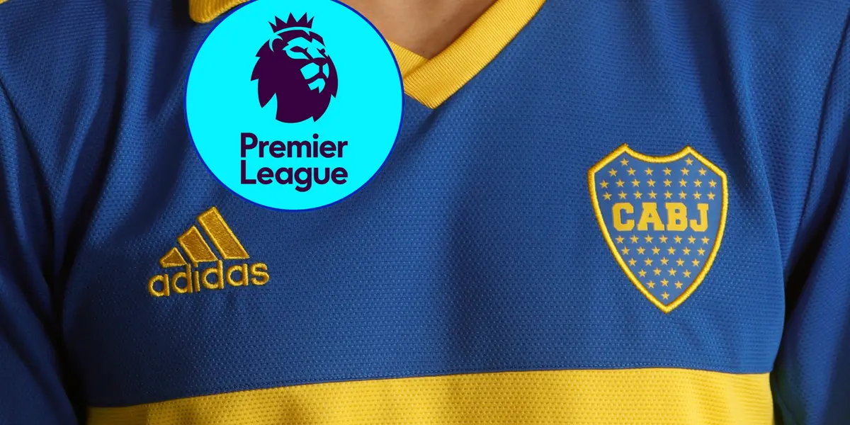 La camiseta de Boca y a su lado el logo de la Premier League.