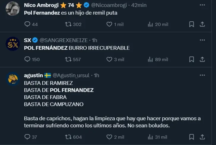 Los hinchas de Boca en contra de Pol.