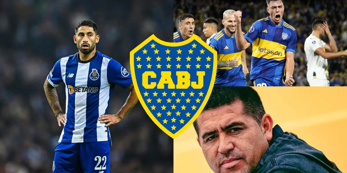 Alan Varela junto a Juan Román Riquelme y algunos jugadores de Boca.