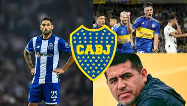Alan Varela junto a Juan Román Riquelme y algunos jugadores de Boca.