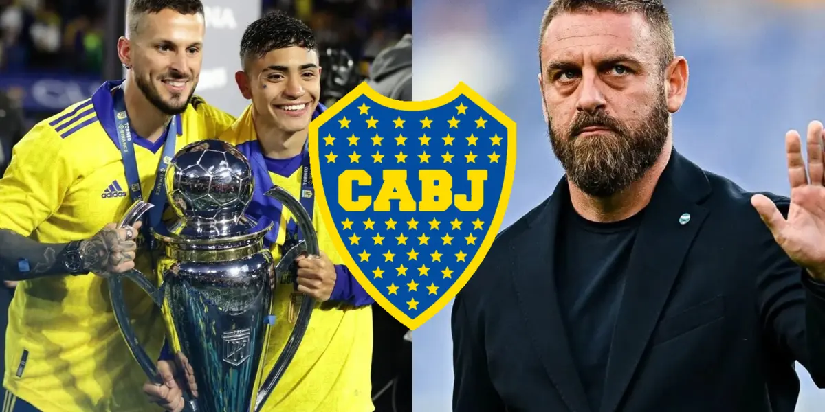 Benedetto y Langoni levantando la Liga Profesional y a su lado, Daniele De Rossi.