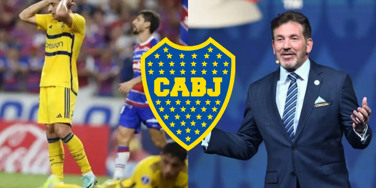 Boca durante el encuentro ante Fortaleza y a su lado, Alejandro Domínguez.