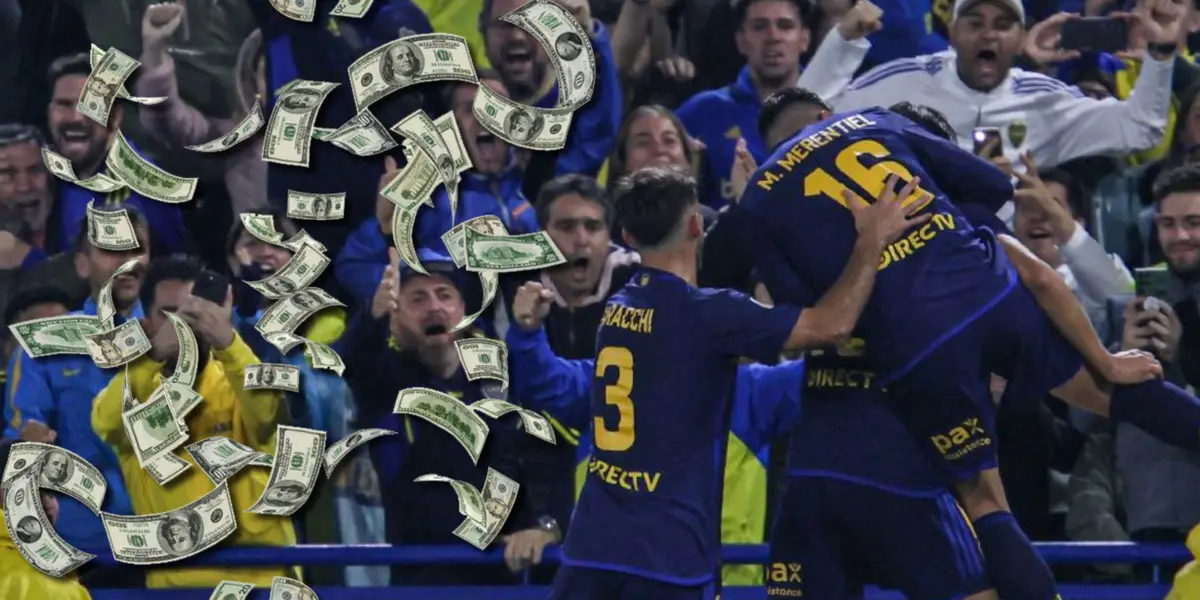 Boca festejando su gol ante Godoy Cruz junto a unos billetes.