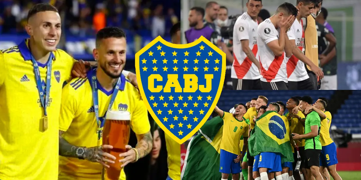 Boca siendo campeón del fútbol argentino y River lamentándose.