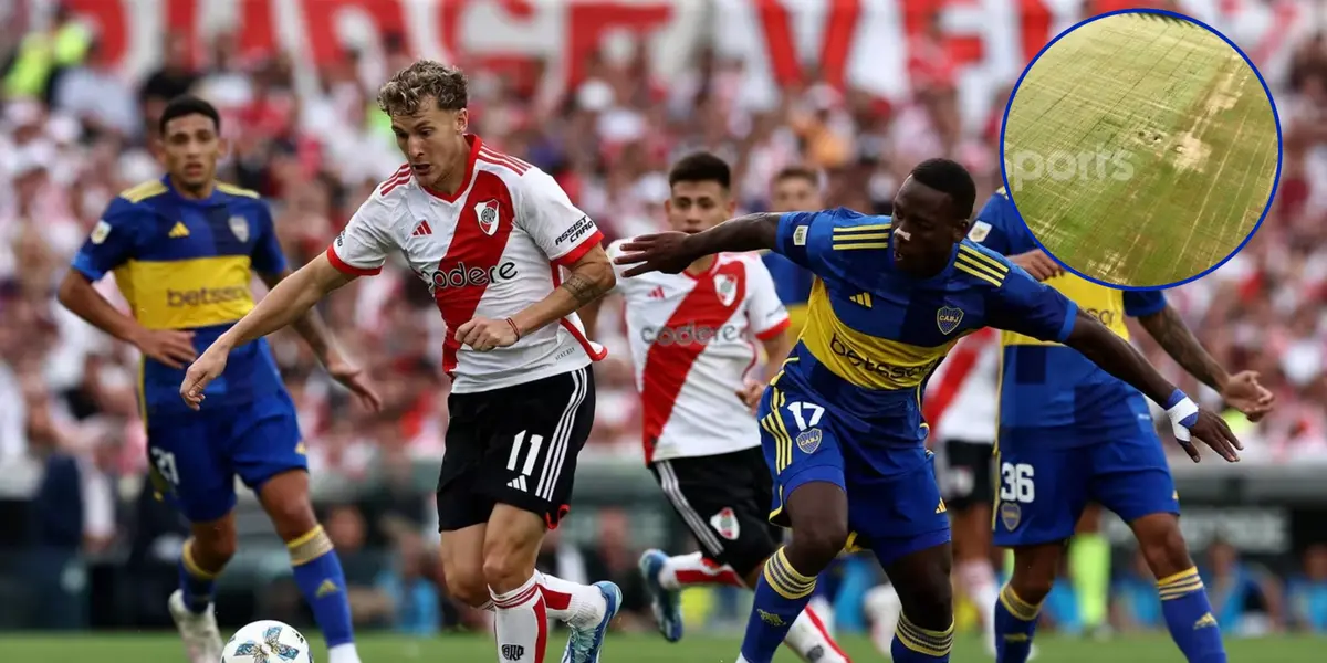 Boca y River disputando el clásico y el estado del campo del Mario Alberto Kempes.