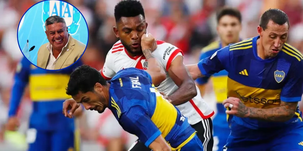 Boca y River en pleno Superclásico, junto a Claudio Tapia.