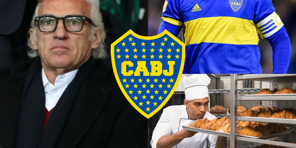 Carlos Bianchi de traje junto a un jugador de Boca desconocido.