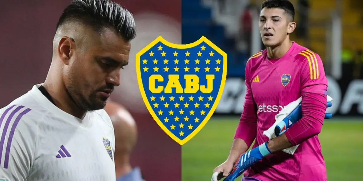 Chiquito Romero junto a Leandro Brey, segundo arquero de Boca.