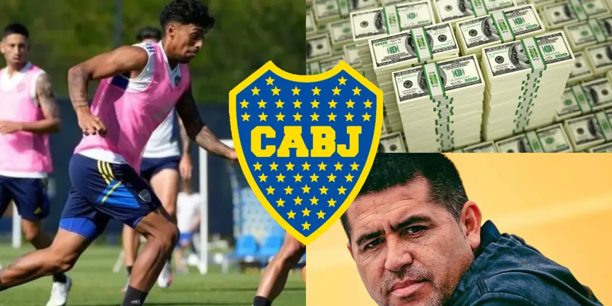 Cristian Medina en los entrenamientos de Boca y a su lado Riquelme.