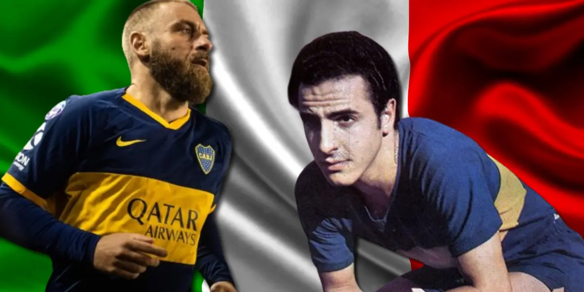 Daniele De Rossi y el Tano Novello luciendo la camiseta de Boca.