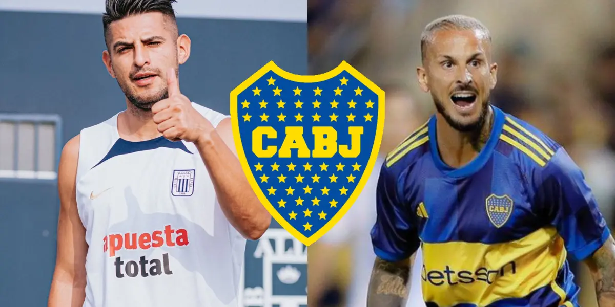 Darío Benedetto con la camiseta de Boca y a su lado, Carlos Zambrano.