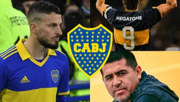 Darío Benedetto junto a Martín Palermo con la 9 en la espalada y Riquelme.