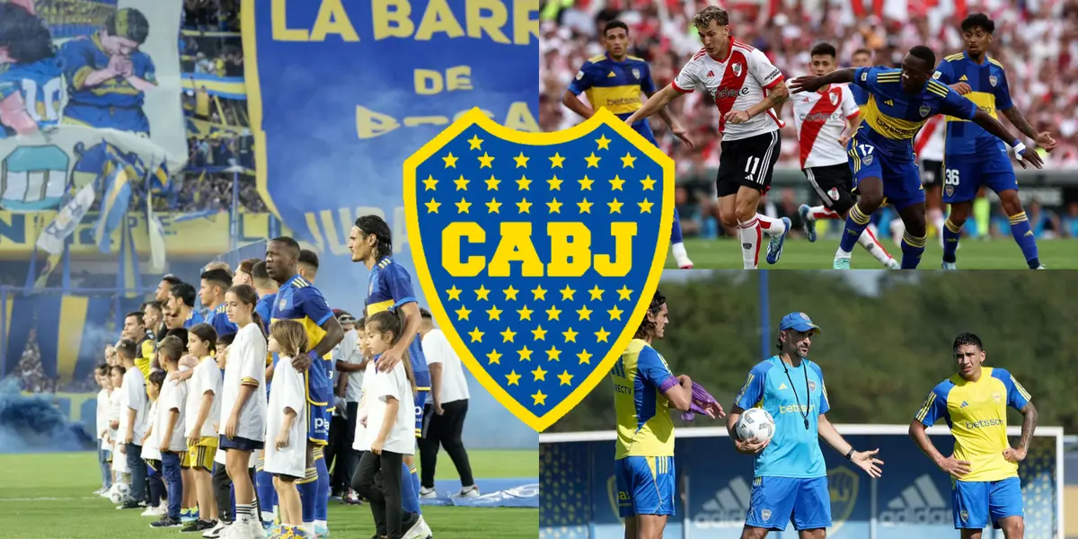 Diego Martínez dando indicaciones y Boca a punto de salir a jugar en la Bombonera.