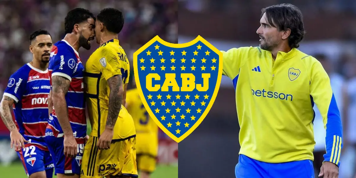 Diego Martínez dando indicaciones y Equi Fernández confrontando a un jugador de Fortaleza.