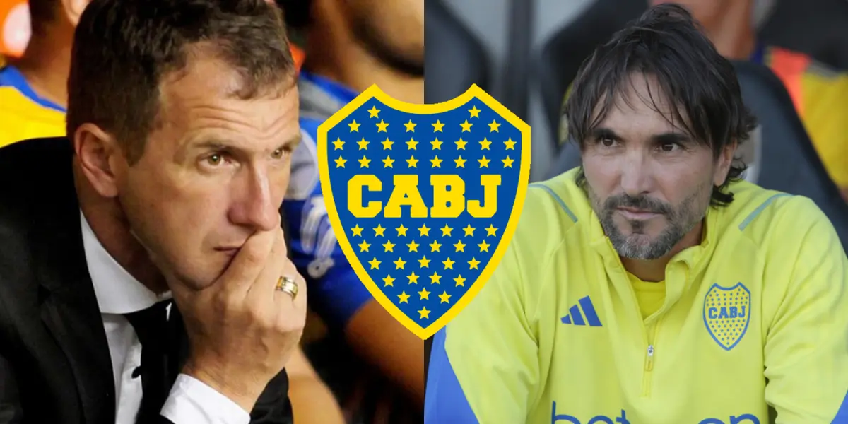 Diego Martínez y Rodolfo Arruabarrena sentados en el banco de Boca.