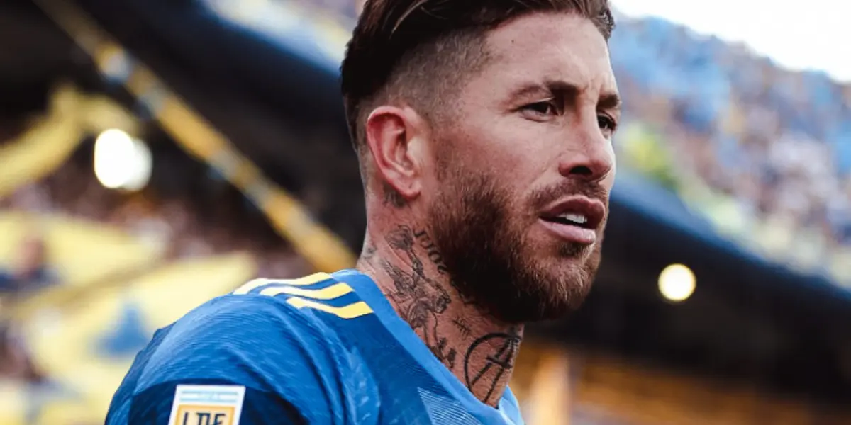 Edit de Sergio Ramos con la camiseta de Boca y la Bombonera de fondo.