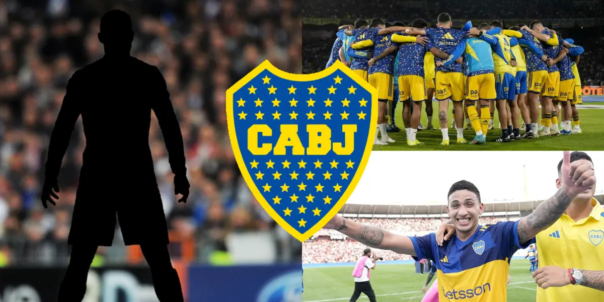 Ezequiel Fernández festejando y jugadores de Boca reunidos en el campo.