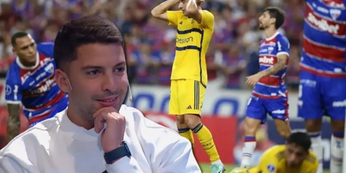 Gastón Edul y de fondo el Boca vs Fortaleza.