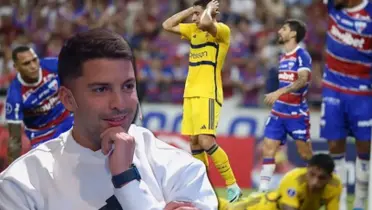 Gastón Edul y de fondo el Boca vs Fortaleza.