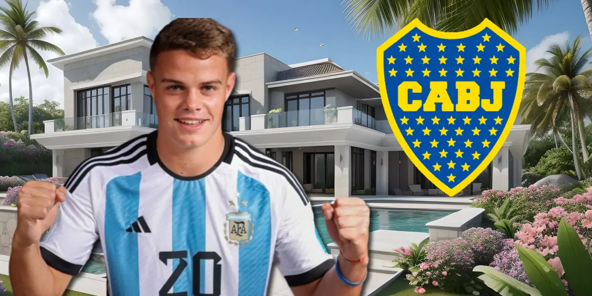 Ignacio Miramón con la camiseta de Argentina y el escudo de Boca.