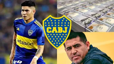Jorman Campuzano con la camiseta de Boca y a su lado Riquelme.