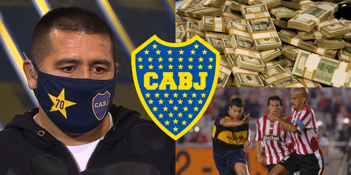 Juan Román Riquelme y a su lado Sebastián Battaglia con Boca durante un choque ante Estudiantes.
