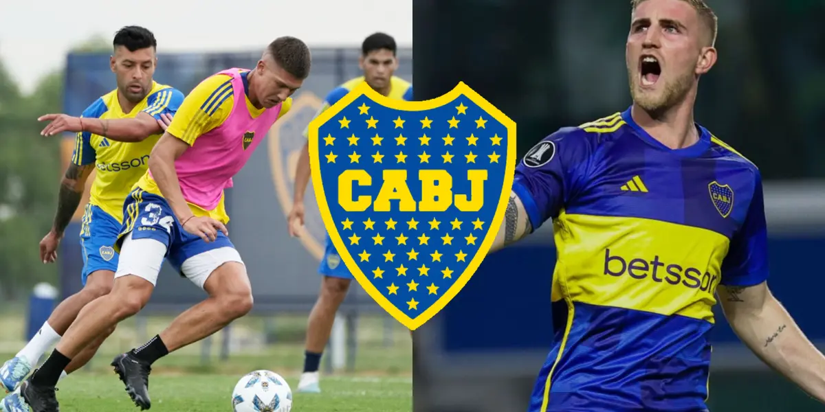 Jugadores de Boca en acción en pleno entrenamiento junto a Nicolás Valentini.