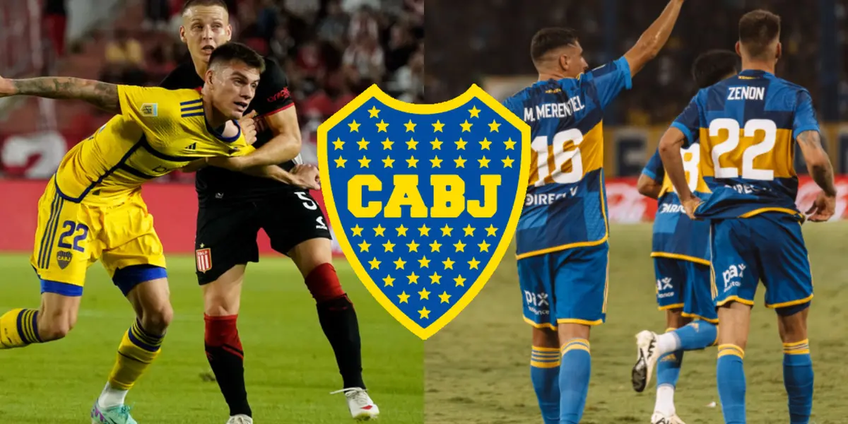 Kevin Zenón en el partido ante Estudiantes junto a otros jugadores de Boca.