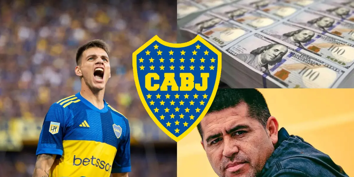 Kevin Zenón gritando un gol en la Bombonera y a su lado Riquelme.