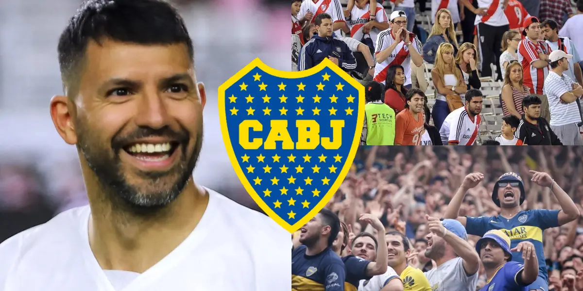 Kun Agüero junto a la hinchada de River y de Boca.