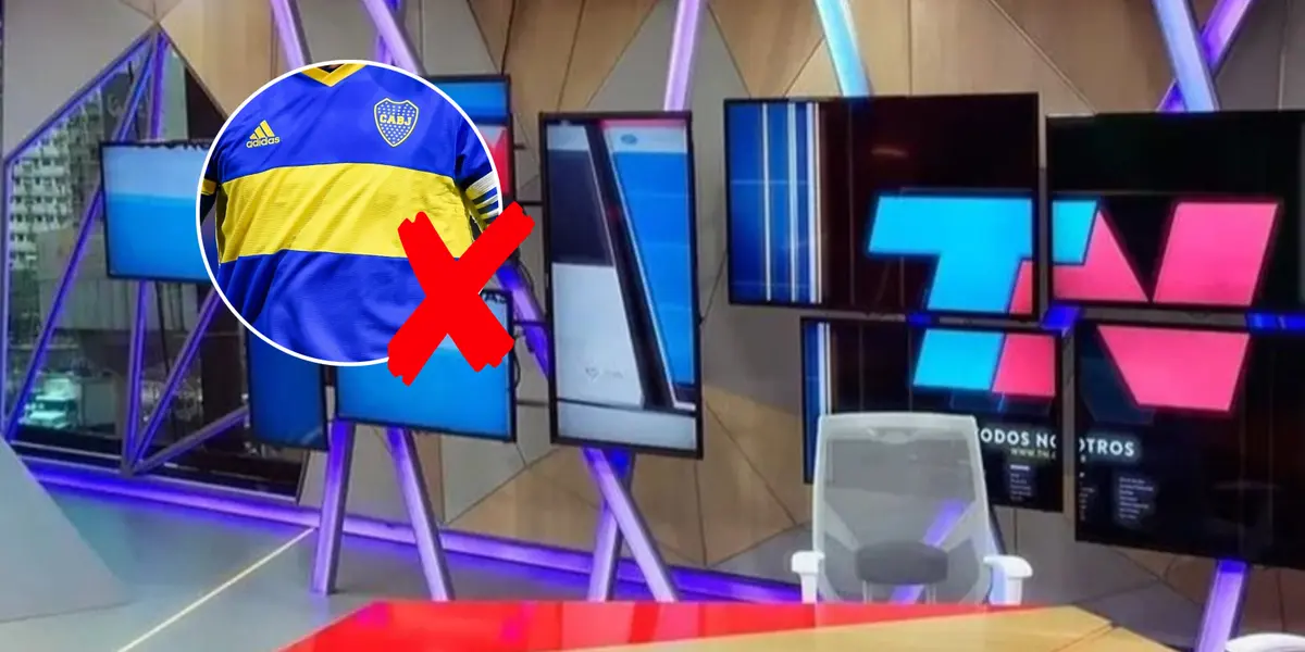 La camiseta de Boca y el estudio de TN de fondo.