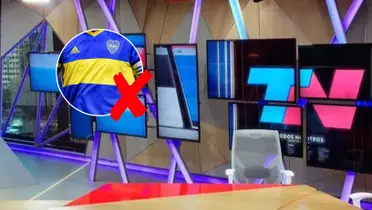 La camiseta de Boca y el estudio de TN de fondo.