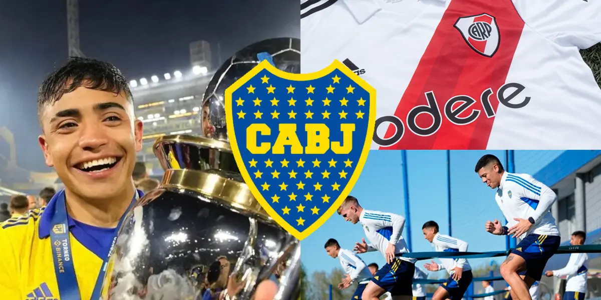 Langoni levantando la Liga Profesional 2022 y una camiseta de River.