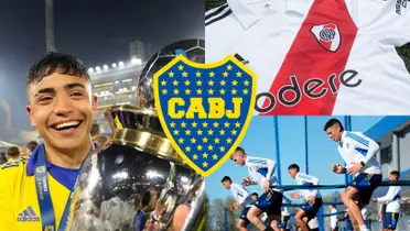 Langoni levantando la Liga Profesional 2022 y una camiseta de River.