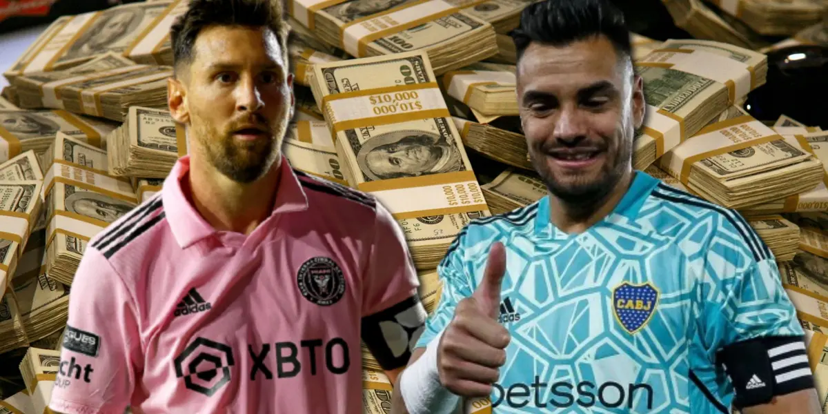 Lionel Messi y Chiquito Romero con dinero de fondo.
