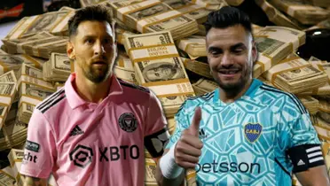 Lionel Messi y Chiquito Romero con dinero de fondo.