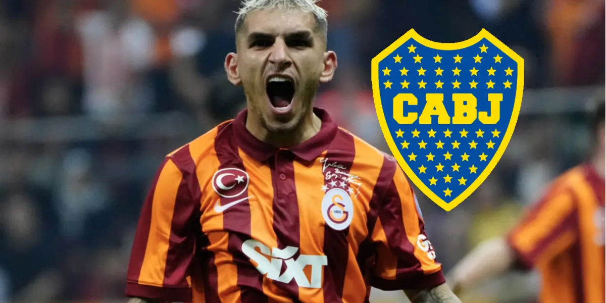 Lucas Torreira en Galatasaray y a su lado el escudo de Boca.