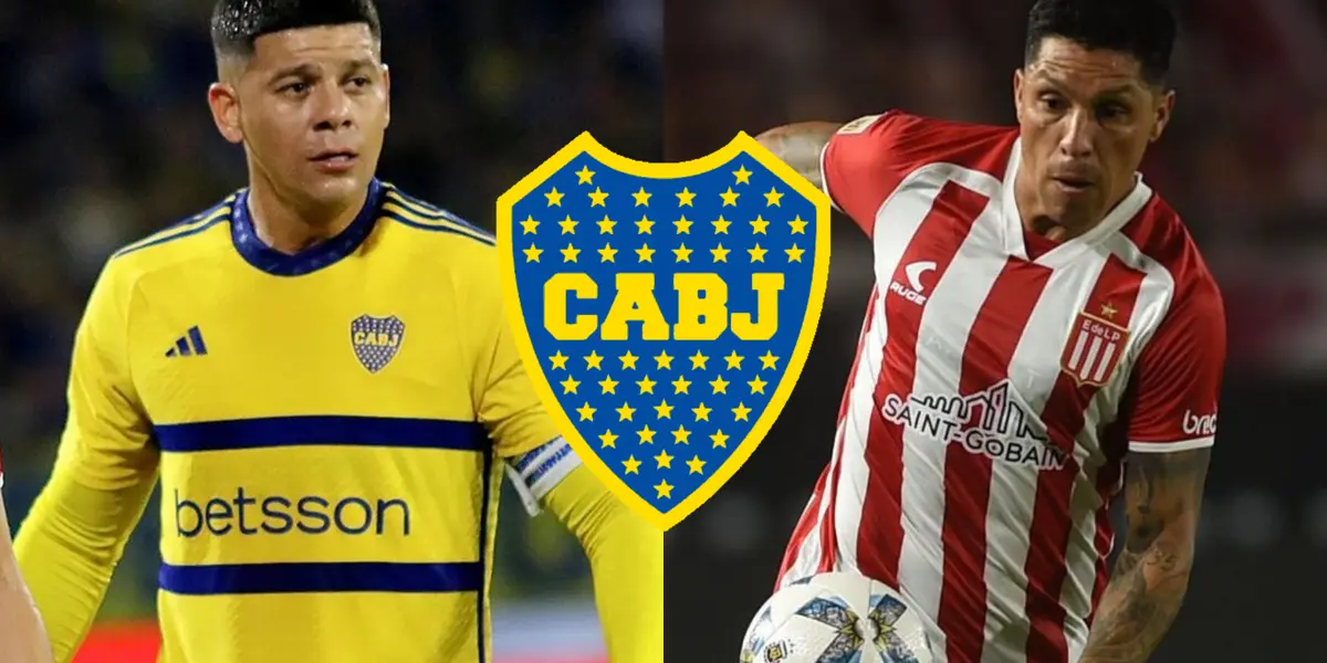 Marcos Rojo con la camiseta amarilla de Boca y a su lado Enzo Pérez.