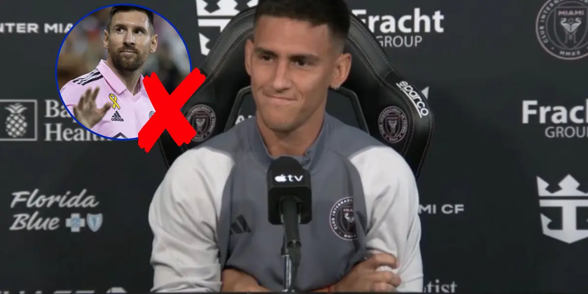 Matías Rojas en conferencia de prensa de Inter Miami y a su lado Lionel Messi.