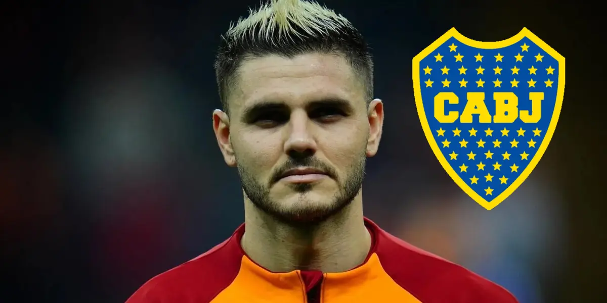 Mauro Icardi con el buzo de Galatasaray y el escudo de Boca.