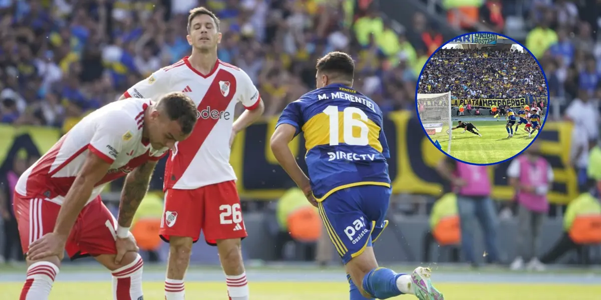 Miguel Merentiel festejando su gol frente a River.
