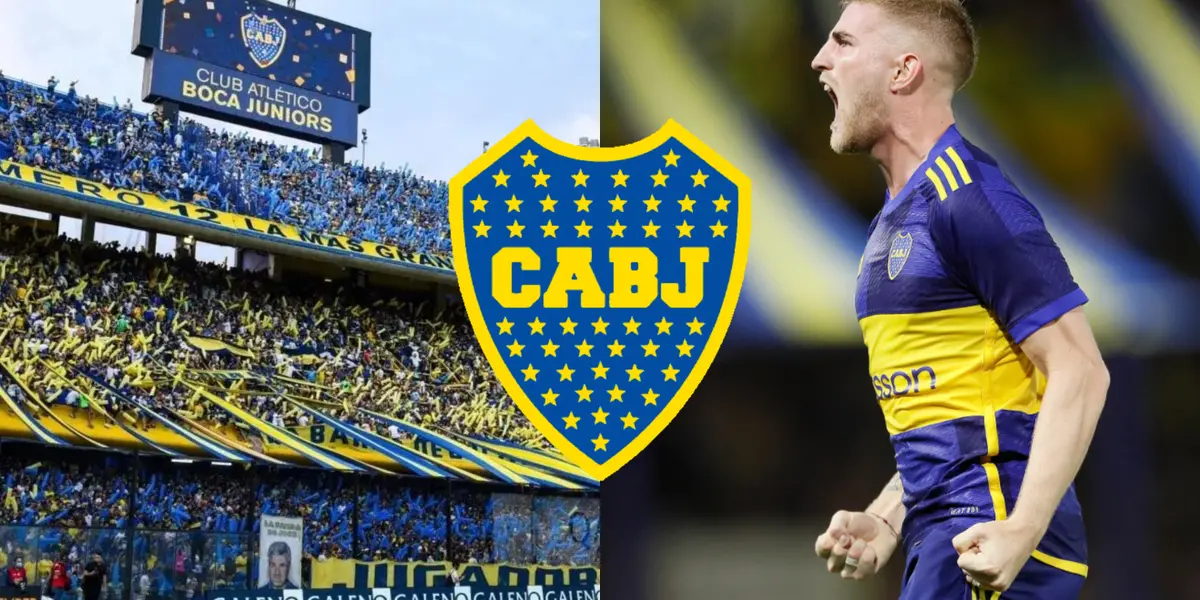 Nicolás Valentini junto a la hinchada de Boca en la Bombonera.