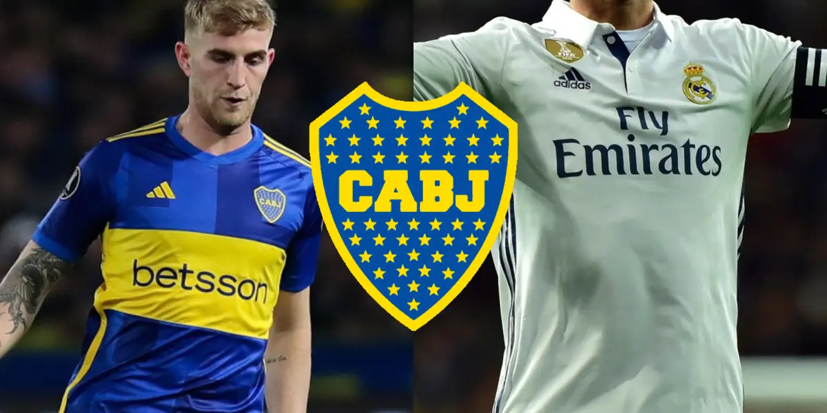 Nicolás Valentini junto a un futbolista del Real Madrid.