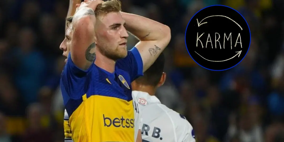 Nicolás Valentini lamentándose con la camiseta de Boca.