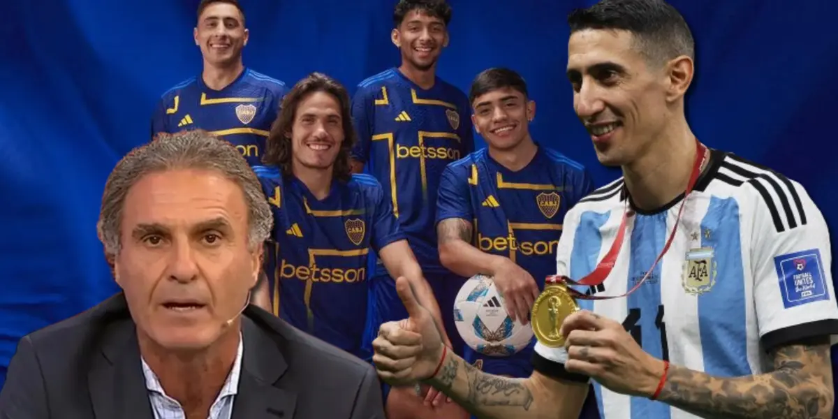 Oscar Ruggeri y Ángel Di María con jugadores de Boca de fondo.