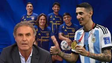 Oscar Ruggeri y Ángel Di María con jugadores de Boca de fondo.