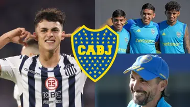 Ramón Sosa y a su lado Diego Martínez en un entrenamiento de Boca.