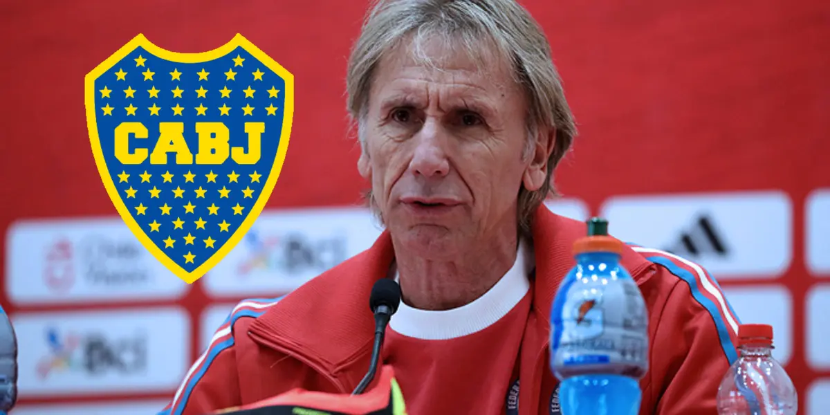 Ricardo Gareca en conferencia de prensa con la indumentaria de la Selección de Chile.