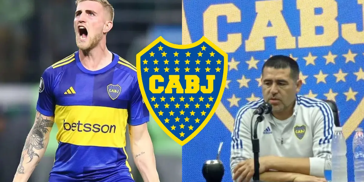 Riquelme en conferencia de prensa y a su lado Nicolás Valentini.