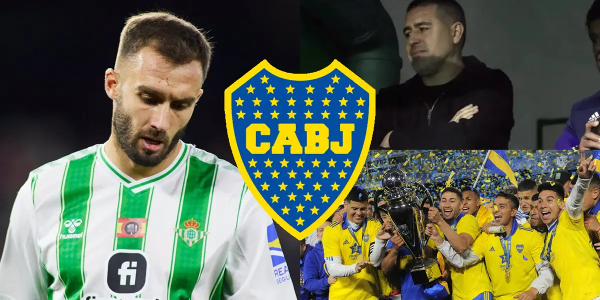 Riquelme en el palco y los jugadores de Boca levantando la Liga Profesional.